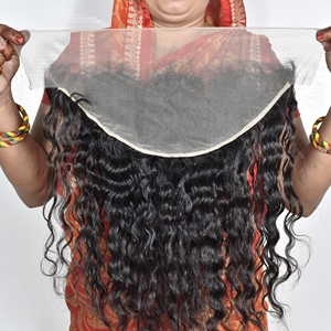 Vente de gros Cuticule alignée vierge non transformée de cheveux bouclés frontal de cheveux humains du temple indien brut d'aspect naturel original à des prix bon marché - Product Image 1