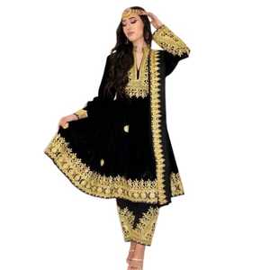 Haute qualité moderne femmes afghan dentelle fleurs genou-longueur robe de poids lourd pour mariage et fête 2025 - Product Image 1