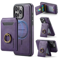 Étui portefeuille en cuir à rabat avec chargement magnétique sans fil, pochette amovible pour cartes et support anneau pour iPhone 17 Air 18 Pro Max