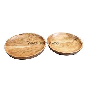 Bandeja redonda de madera natural de tendencia superior 2 piezas con textura de grano fino para un servicio elegante y una exhibición interior moderna - Product Image 2