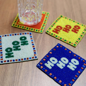 Handmade Beaded Coaster Set Square Drink <b>Mats</b> with Festive Patterns for <b>Christmas</b> <b>Table</b> Decor Gifts Seasonal Use Home Accent - Product Image 6