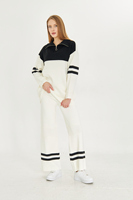 Conjunto de dos piezas de gran tamaño con cremallera a rayas de punto para mujer de alta calidad, ropa informal, ropa de oficina, conjunto de pantalones y suéter