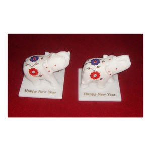 Polished White Marble Inlay Elephant Figure For New Year Gift Business Gift And Use Of Other <b>Thinks</b> - Product Image 1