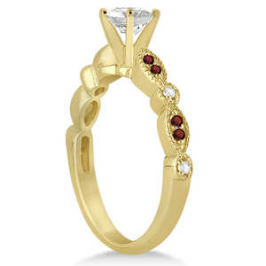 18K Yellow Gold Marquise and Dot Garnet & <b>Emerald</b> Cut Diamond Bridal <b>Set</b> 0.49 Carat Fine <b>Jewelry</b> - Product Image 3