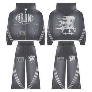 ชุดวอร์มระบายอากาศได้ดีของผู้ชายชุดเสื้อฮู้ดผ้าฟลีซผ้าฝ้าย100% ฟอกสีกรดสำหรับฤดูหนาวยิมฟิตเนสชุดลำลองโลโก้ออกแบบได้ตามต้องการ - Product Image 2