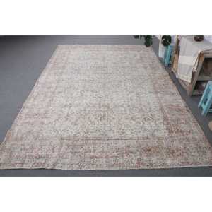 Alfombra Turca Vintage Grande de 6.8x9.8 pies, Alfombra Blanca con Diseño Floral Rojo - Product Image 1