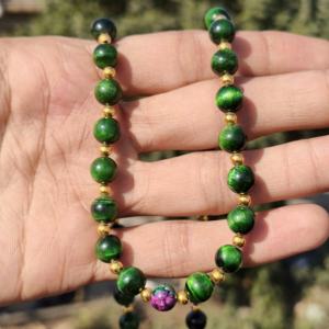 Collier en perles d'œil de tigre vert naturel 8 mm, collier en pierres précieuses rondes lisses, collier artisanal en cristal de guérison, cadeau - Product Image 3