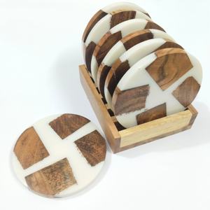 <b>Epoxy</b> Resin Handcrafted Indian Wood and Resin Coasters Set Enhance Your Table Decor with <b>Epoxy</b> Resin Set of 6 Pcs - Product Image 3