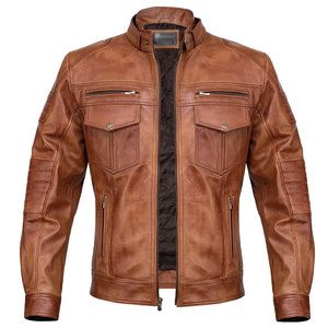 Veste de moto pour homme en cuir véritable, prix imbattable, couleur unie, vente en ligne - Product Image 1