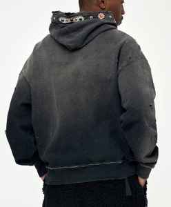 เสื้อฮู้ดดี้เฟรนช์เทอร์รี่ขนาดใหญ่พิเศษ ปี 2024 น้ำหนัก 500 กรัม ผ้าฝ้าย 100% ไม่หด ดีไซน์บุซับใน ผลิตโดยผู้ผลิตโดยตรง ลวดลายฟอกสีแบบดิสเทรส - Product Image 2