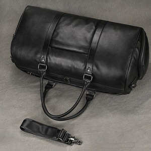 Bolsa de lona de cuero genuino de moda para hombre, bolso de viaje de gran capacidad con cremallera, equipaje de transporte de fin de semana negro para deportes de Fitness - Product Image 5
