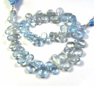 High Quality Natural Blue Multi Aquamarine Faceted Pear Clear Gemstone Beads 7-13mm 10"Strand - Product Image 4