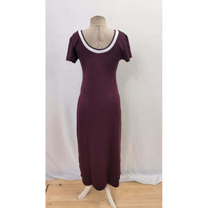 Vestido Largo de Viscosa Blanco con Cuello Redondo y Manga Corta para Mujer, con Detalle de Abertura Lateral, 35593 - Borgoña - Product Image 4