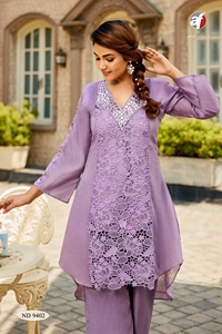 Dernière tendance tenue indienne, ensemble élégant et modeste en lin avec dentelle en coton et miroir, couleurs étonnantes à vendre - Product Image 4
