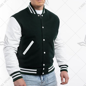 Blouson Bomber Unisexe d'Hiver de Haute Qualité OEM, Mélange de Laine, Manches en Similicuir, Doublure Matelassée, Bordure Côtelée, Chauffant - Product Image 5