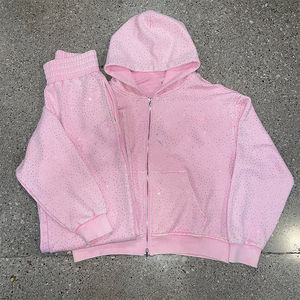 Streetwear d'hiver Survêtements solides Applique personnalisée Broderie Lavée Pull Cropped Cut Sew Hooded Baggy Flare Stacked - Product Image 3