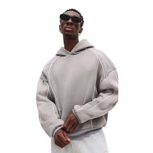 OEM Custom Mens Oversized Contrast Pipping <b>Hoodie</b> Custom Logo Blank Reverse Stitch Pullover Ribbed Cuff Hoodies Men - Product Image 5