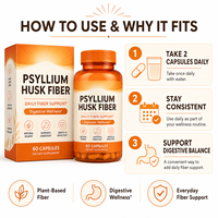 Poudre de Psyllium en Capsules 1200mg par Portion avec Inuline et Racine de Gingembre, à Base de Plantes, 60 Capsules