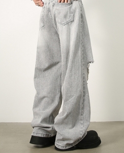 กางเกงยีนส์ขาตรงสำหรับผู้ชายกางเกงยีนส์ขาตรงมีรูของผู้ชายกางเกงยีนส์แฟชั่นแบบสั่งทำ100% - Product Image 3