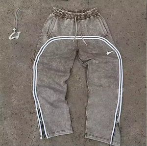 Pantalones de chándal acampanados vintage lavados con ácido personalizados de alta calidad, ropa de calle para hombre, pantalones de chándal acampanados a rayas informales - Product Image 2