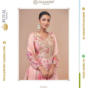 Nouveau concepteur véritable Chinon impression numérique Salwar Kameez avec travail de broderie et même travail sur le fond et Dupatta - Product Image 3