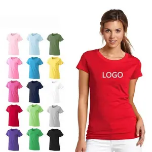 थोक व्यक्तिगत लघु आस्तीन महिलाओं की टी शर्ट कस्टम मुद्रण नरम कपड़े 100% कपास टी शर्ट महिलाओं के फैशन