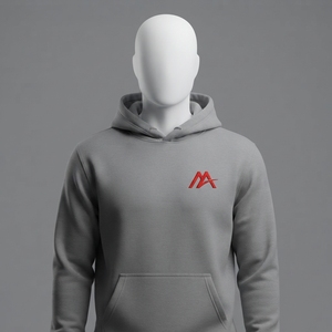 MATTIERA <b>Mens</b> Gray Pullover <b>Hoodie</b> <b>Red</b> Logo Embroidered 100% Cotton Fleece Sweatshirt Minimal Streetwear Casual Custom Clothing - Product Image 4