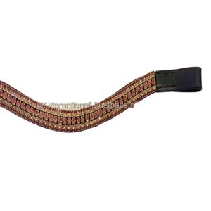 Bandeau de sourcils de cheval en cuir de forme incurvée avec 5 rangées rose et cristal clair mega bling - Product Image 1