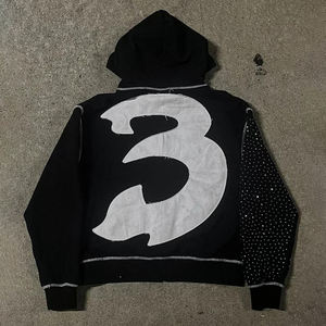 Vente en gros de pull à capuche lourd OEM personnalisé contrat point strass broderie vieilli 100% coton automne perlé - Product Image 3