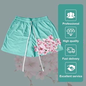 High Quality Eco-Friendly Waterproof <b>Pink</b> Peach Solid <b>Men</b> <b>Shorts</b> Mesh/Polyester Double Layer Drawstring Closure Custom Quick Dry - Product Image 2
