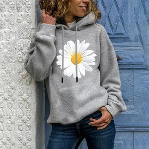 Sudadera con capucha con estampado completo de moda para mujer, Sudadera de manga larga con capucha con cordón, tela de mezcla de algodón suave - Product Image 6