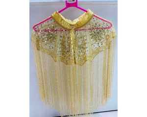 Burlesque Cape Attaché Cou Belle Tenue De Festival pour Club Droit Perlé Brins Paillettes Broderie Perle Décorations - Product Image 3