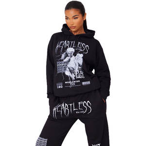 Sweat à capuche noir imprimé sans coeur, sweat-shirt polaire solide, costume surdimensionné, hauts et pantalons pour hommes, ensemble automne et hiver - Product Image 1