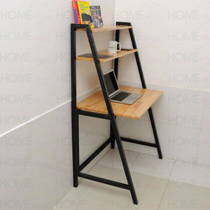 Modern Metal Frame A-Shaped Office Desk with Wooden Top and Bookshelf - Product Image 5