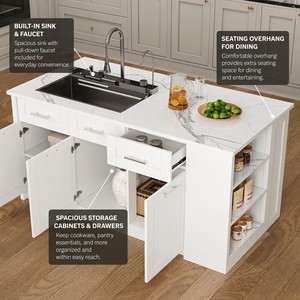 Îlot de cuisine personnalisé de 71 pouces avec rangement et sièges, <span class=keywords><strong>comptoir</strong></span> moderne autoportant <span class=keywords><strong>pour</strong></span> salle à manger - Product Image 1