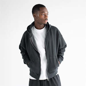 2025 100% coton 400gsm poids lourd gros blanc personnalisé polaire pull surdimensionné hommes sweats à capuche - Product Image 2