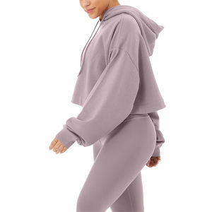 Ventes en gros de sweats à capuche courts en coton décontractés pour femmes, à fermeture éclair, manches longues, avec poches, pour l'hiver, sweats à capuche courts pour femmes - Product Image 3