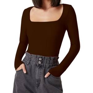 Recién llegado, camisetas femeninas de punto con cuello ancho, camisetas, la última camiseta para mujer, cuello redondo suelto femenino - Product Image 3