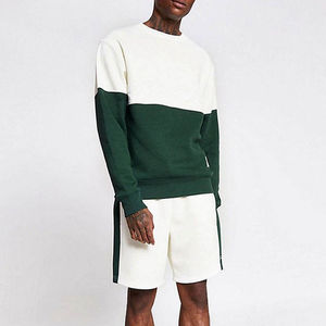 Survêtement d'été en coton personnalisé pour hommes ensemble de deux pièces à blocs de couleurs court et t-shirt motif uni jogging de rue au genou - Product Image 5