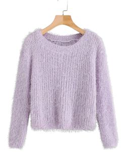 Suéter de Punto Lavanda para Mujer, Fabricante, Manga Larga, Suave, Cálido, Jersey de Invierno, Acogedor, Texturizado, Informal, a la Moda, para Damas - Product Image 1