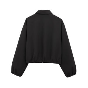 Chaqueta de moda informal de gran oferta con cuello vuelto y cremallera de color negro para mujer con bolsillo - Product Image 2