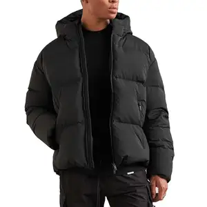 QYOURECLO Custom Logo Men's Quilted Jacket Winter Warm Bubble Coats with Hood Windproof Outdoor Sports Street Wear Puffer Jacket