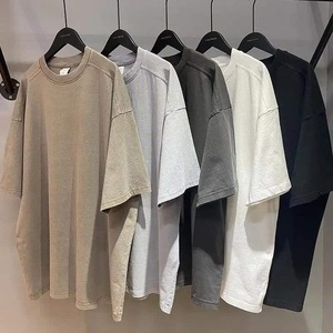 Camiseta de manga corta con copo de nieve lavado multicolor de peso pesado de estilo veraniego, camisetas de talla grande de Color sólido para hombre - Product Image 1
