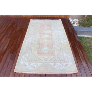 พรมวินเทจขนาด 3.9x7.2 ฟุต พรมตุรกี พรมขนสัตว์ลายดอกไม้สีเบจ - Product Image 1