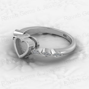 Genuine High Quality 925 Sterling Silver 6mm Heart Shape Halo Engagement Prong Setting Semi Mount Resin Ashes Breastmilk Jewelry - Product Image 5