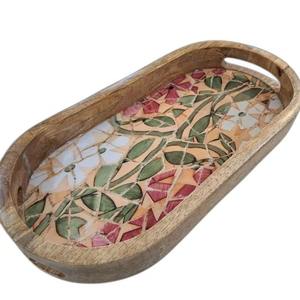 Plateau de service élégant en bois émaillé écologique avec poignée – Présentoir alimentaire stylé - Product Image 6