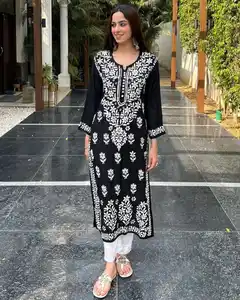 NEW TRENDING RAYON TOP WITH COTTON THREAD EMBROIDERED WORK AND WORK PANT CASUAL WEAR KURTA PANT SET FULLY STITCHED REGULAR WEAR