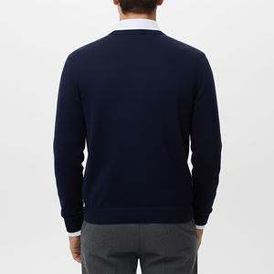 Pulls pour hommes à col en V, couleur unie, fabrication sur mesure OEM/ODM, haute qualité, manches longues, tricot, streetwear, chaud, 100% coton - Product Image 5