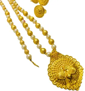 Vòng Cổ Trang Sức Thời Trang Vải Ấn Độ Chất Lượng Tốt Nhất Ngọc Trai Con Công Lông Vũ Hở Bộ Mạ Vàng Bạc 24K