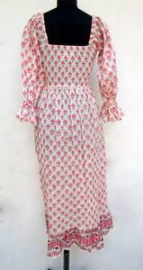 ชุดเดรสแม็กซี่ย้อมสีมัดย้อมมีสไตล์สำหรับผู้หญิงมาใหม่ชุดเดรสผ้าฝ้ายแขนสั้นเอวตกแต่งด้วยมือมีกระดุม - Product Image 2